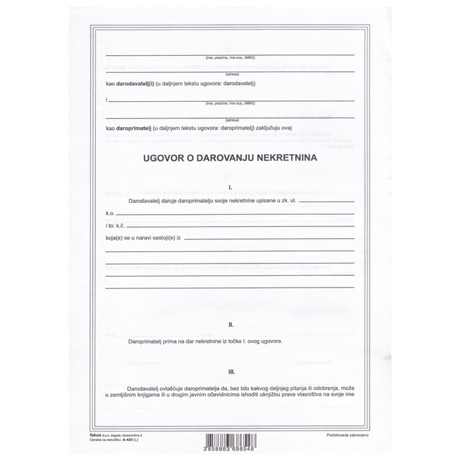 000004385 Obrazac A-420 ugovor o darivanju nekretnina Fokus!! - Slika 1