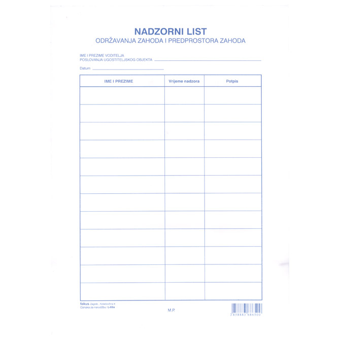 000004389 Obrazac L-69a nadzorni list u bloku Fokus - Slika 1