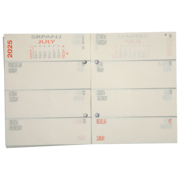 Uložak za stolni kalendar - standardne rupe 7 cm-tjedni Tobi