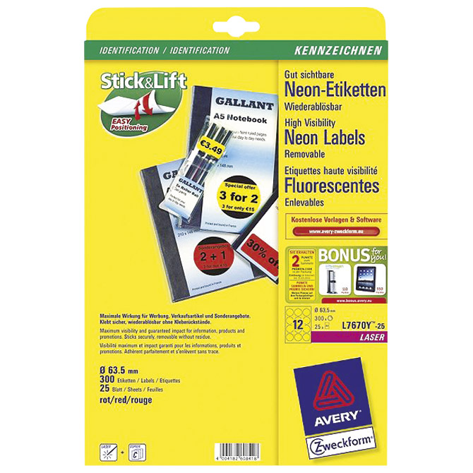 000004773 Etikete LK fi-63,5 mm pk25L Zweckform L7670R-25 neon crvene - Slika 1