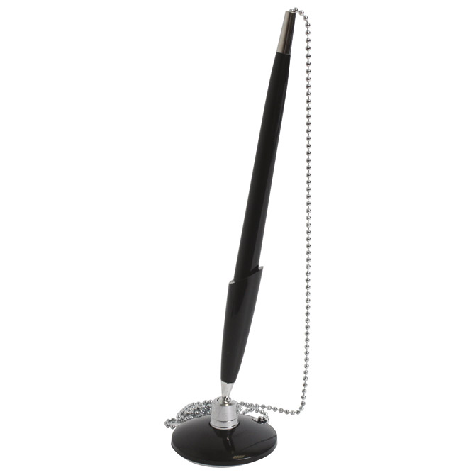 000008546 Olovka kemijska na stalku+metalni lančić Siam 1074/2 crna blister - Slika 1