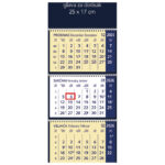 Kalendar zidni trodijelni 2026. s 3 spirale plavi!!