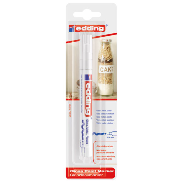Marker permanentni sjajni lakirajući 2-4 mm Edding 750/1 bijeli blister