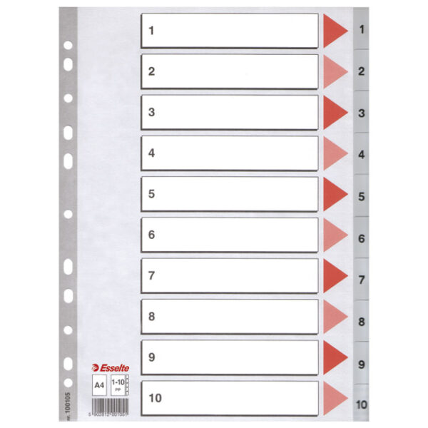 Pregrada plastična A4 brojevi 1-10 Esselte 100105 siva!!