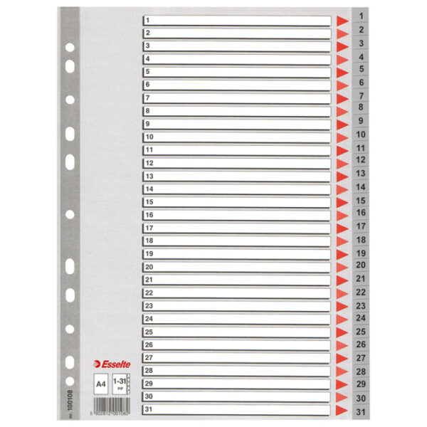Pregrada plastična A4 brojevi 1-31 Esselte 100108 siva