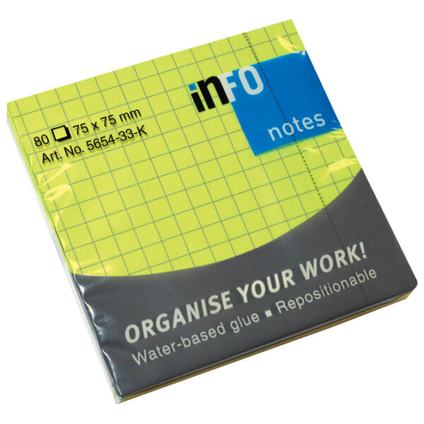 Blok samoljepljiv  75x75 mm karo 80L Global Notes 5654-33-K neon-zeleni