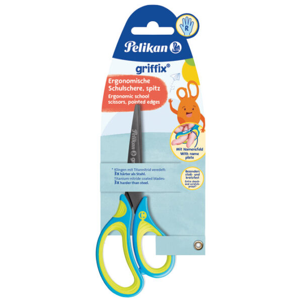 Škare školske 15 cm Griffix Pelikan 810241 (100401654) neon plavo-žute blister