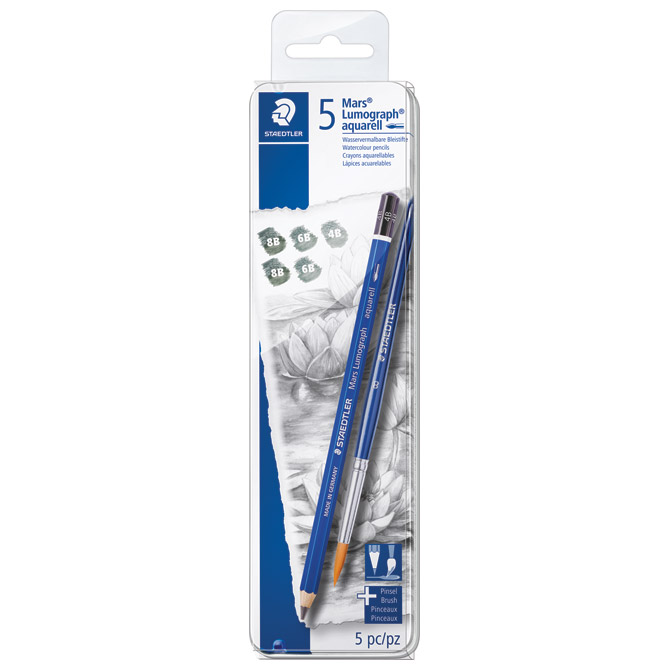 000043121 Olovka grafitna pk5+kist u metalnoj kutiji Mars Lumograph aquarell DesignJourney Staedtler 100A G6!! - Slika 1
