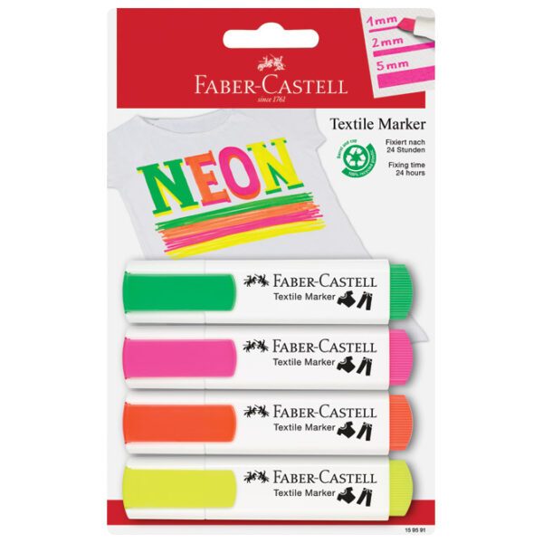 Marker za tekstil 1-5 mm pk4 neon Faber-Castell 159591 sortirano blister!!