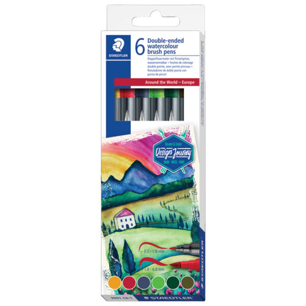 Flomaster 6boja obostrani akvarel "Europa" Design Journey Staedtler 3001 C6-1 blister!!