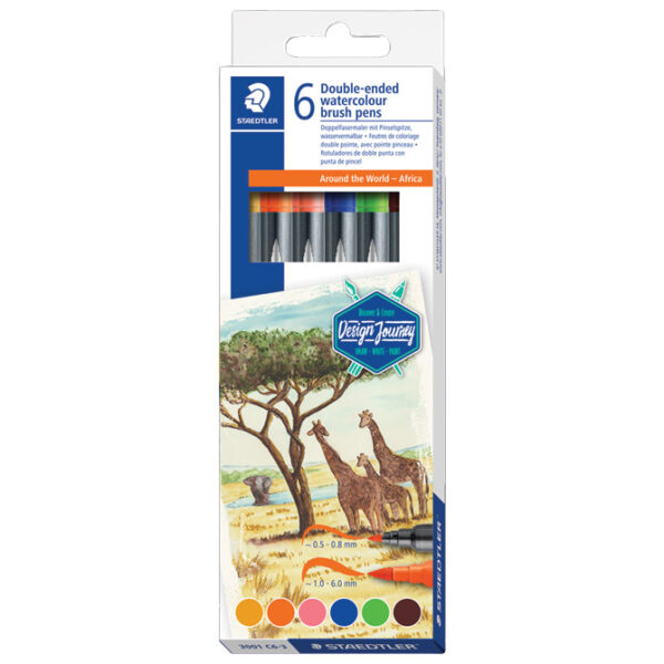 Flomaster 6boja obostrani akvarel "Africa" Design Journey Staedtler 3001 C6-3 blister!!