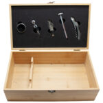 Set - kutija za vino za 2 boce + pribor 5 dijela - bambus kutija