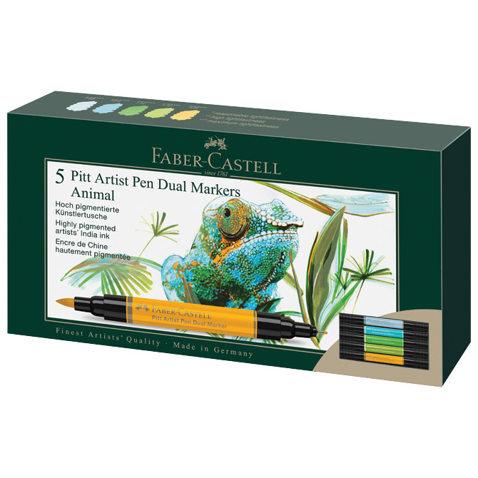 000055599 Marker obostrani Pitt artist 5boja Animals india ink Faber Castell 162008 sortirano - Slika 1