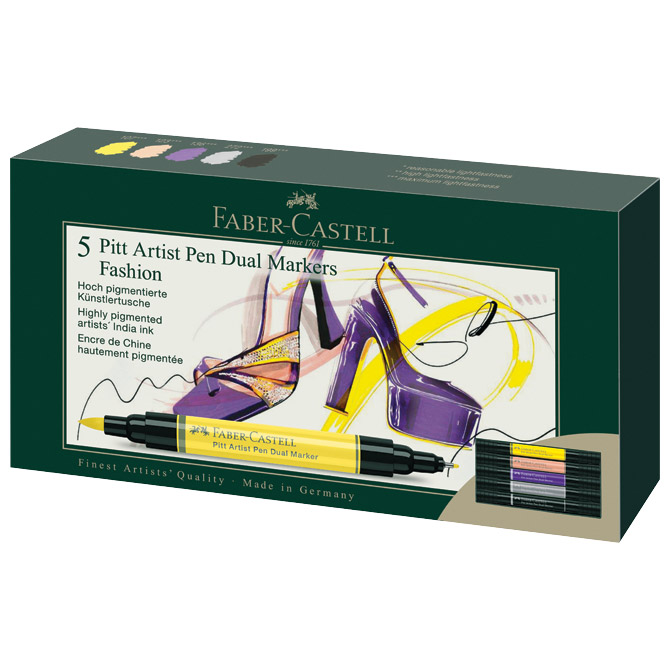 000056406 Marker obostrani Pitt artist 5boja Fashion india ink Faber Castell 162006 sortirano - Slika 1