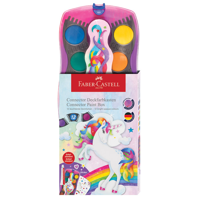 000057724 Boja vodena fi 24 mm 12 boja + bijela tempera Connector Unicorn Faber Castell 125035 - Slika 1