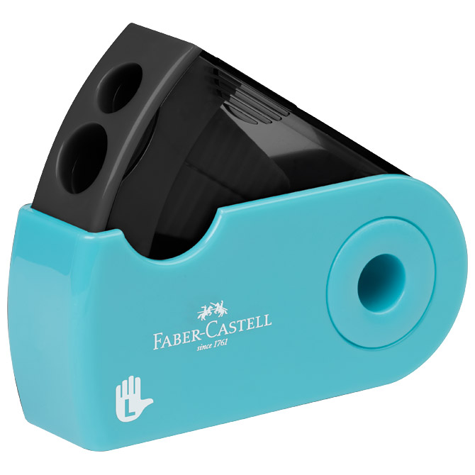 000057739 Šiljilo pvc s pvc kutijom 2rupe za ljevake Sleeve Faber Castell 182770 crno tirkizno - Slika 1