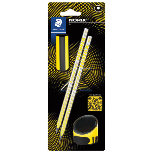 Olovka grafitna HB Norix pk2+gumica+šiljilo Staedtler 181 SBK2-1 žuta blister