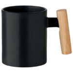 Šalica keramička 320ml Crenate sa drvenom drškom crna - Slika 2
