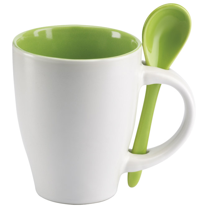 900002535 Šalica 250ml sa žličicom bijela/zelena!! - Slika 1